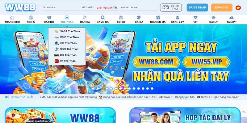 Vào Nút đăng nhập WW88 và điền các thông tin người chơi 